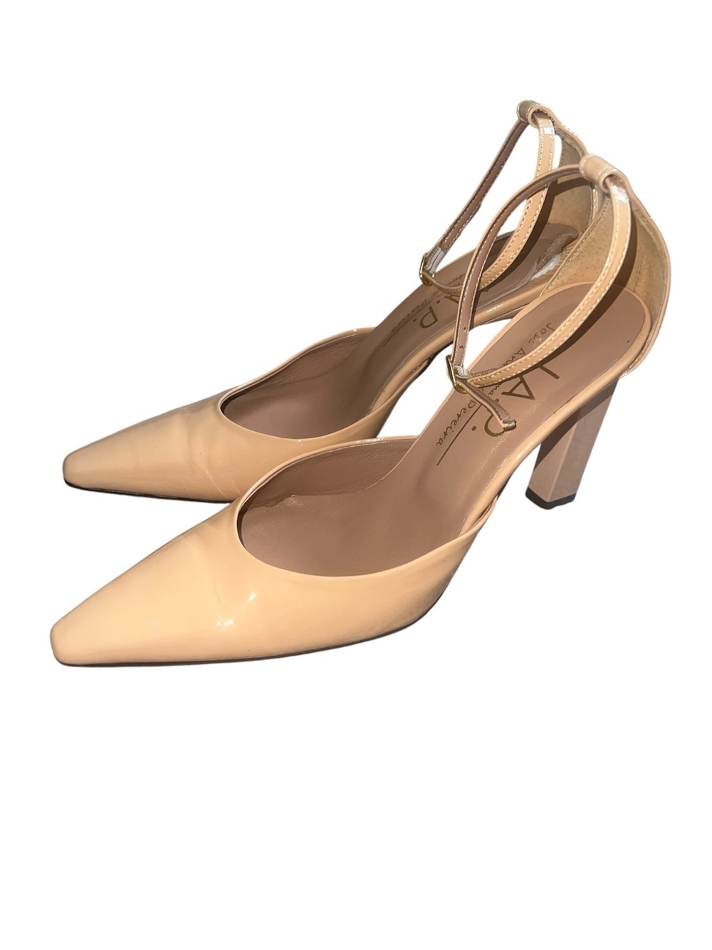 J.A.P Nude Patent Pointed-Toe Ankle-Strap Pumps made in Italy 39